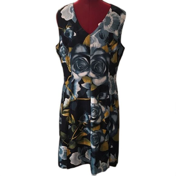 Preston & York Dress Women Size 12 Blue Gold Sleeveless Fit & Flare Pockets NWT - Picture 1 of 8